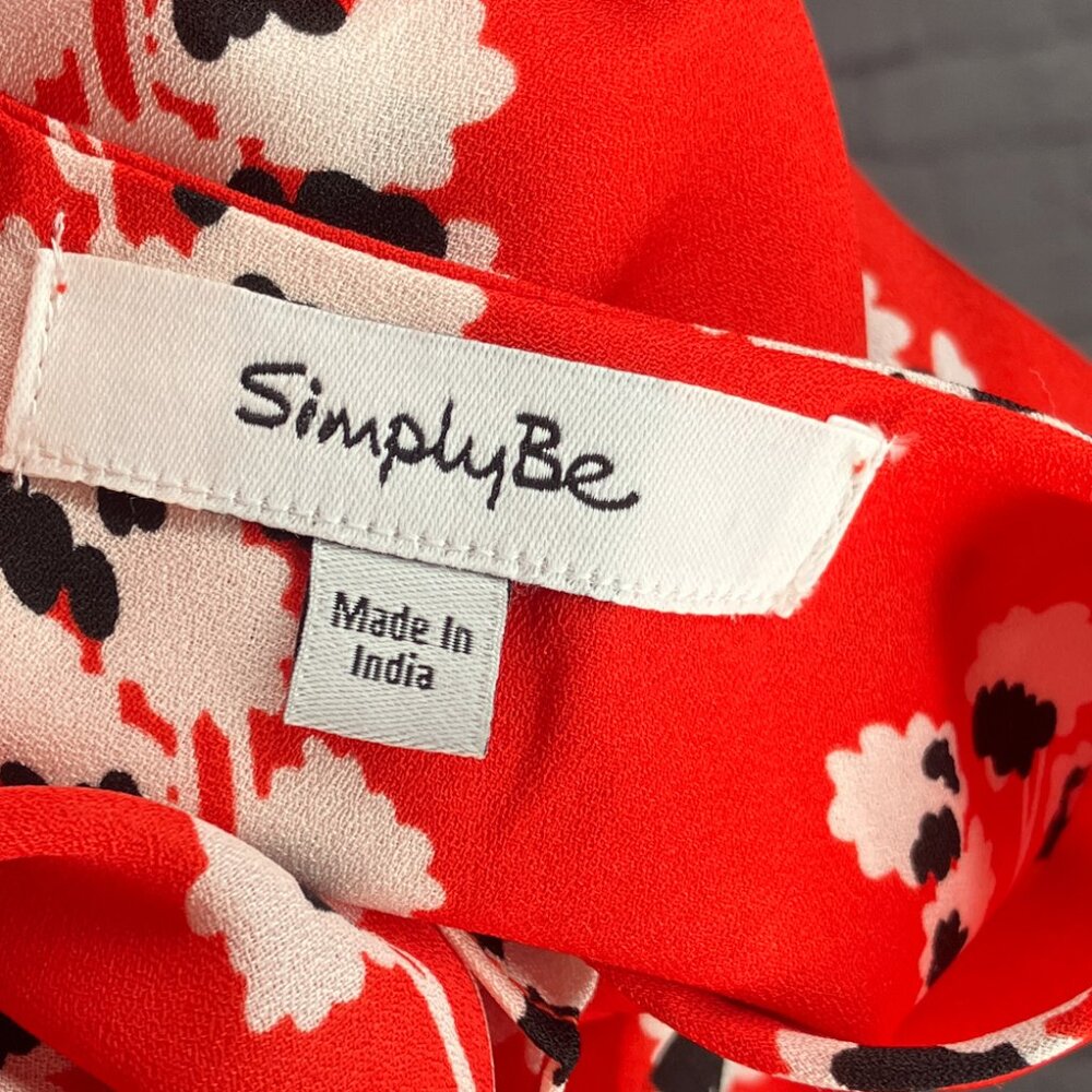 Simply Be US 22 UK 26 Red Ruffle Floral 3/4 Sleeve Chiffon Dress ASOS Plus - Picture 3 of 5